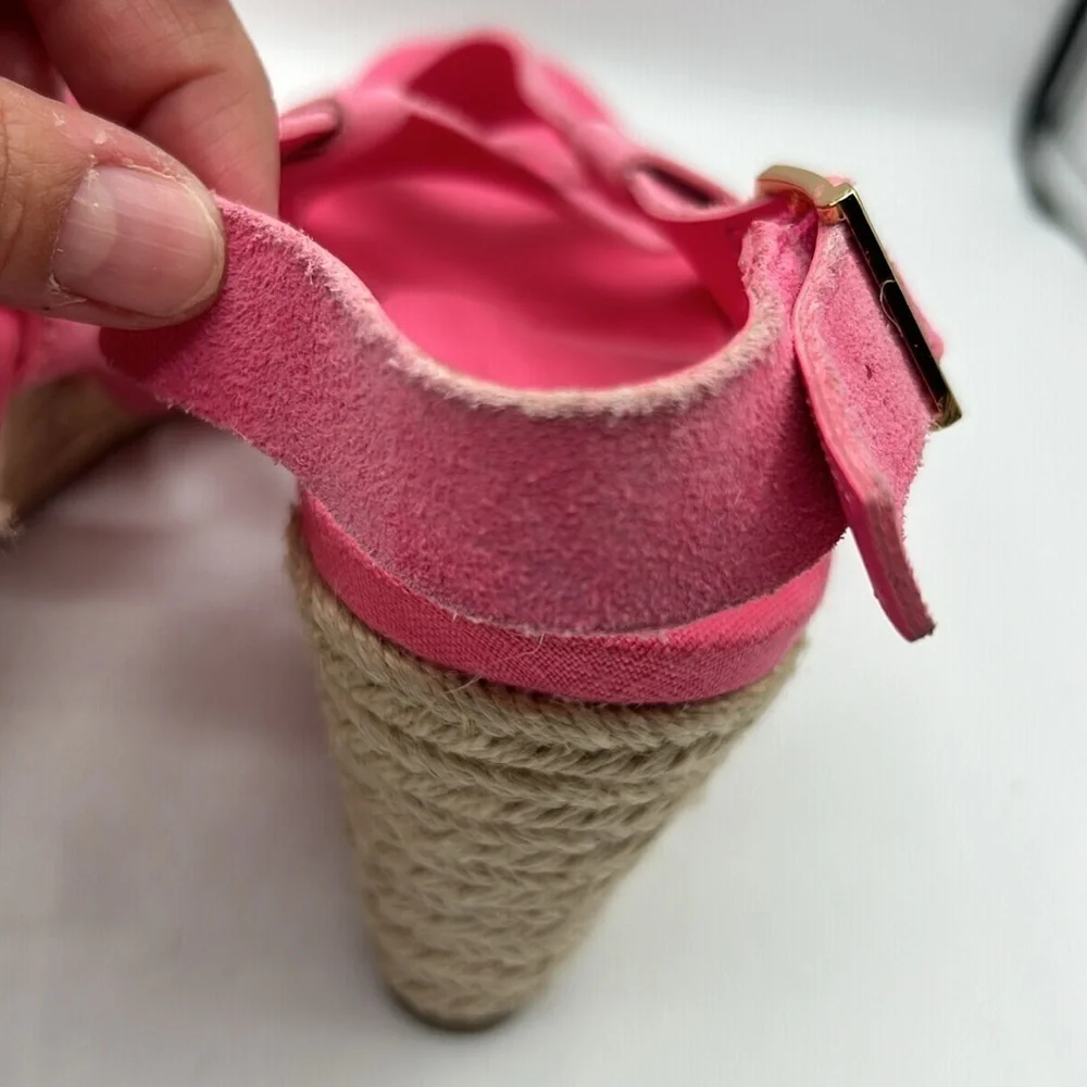 Cole Haan Pink Crystal Wedge Leather Espadrille Ankle Strap Sandals Size 9 New!